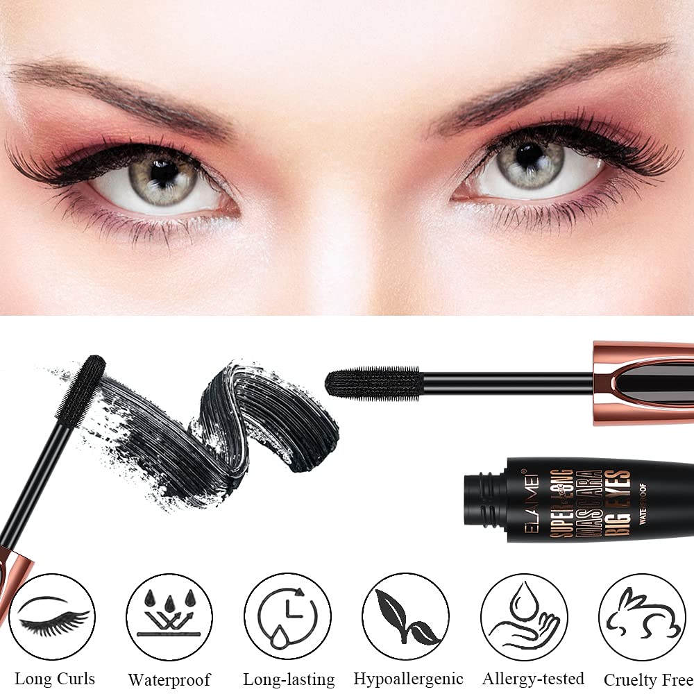 Volume & Length Mascara - 2 Pack Black Waterproof 4D Silk Fiber for Long-Lasting Glamour