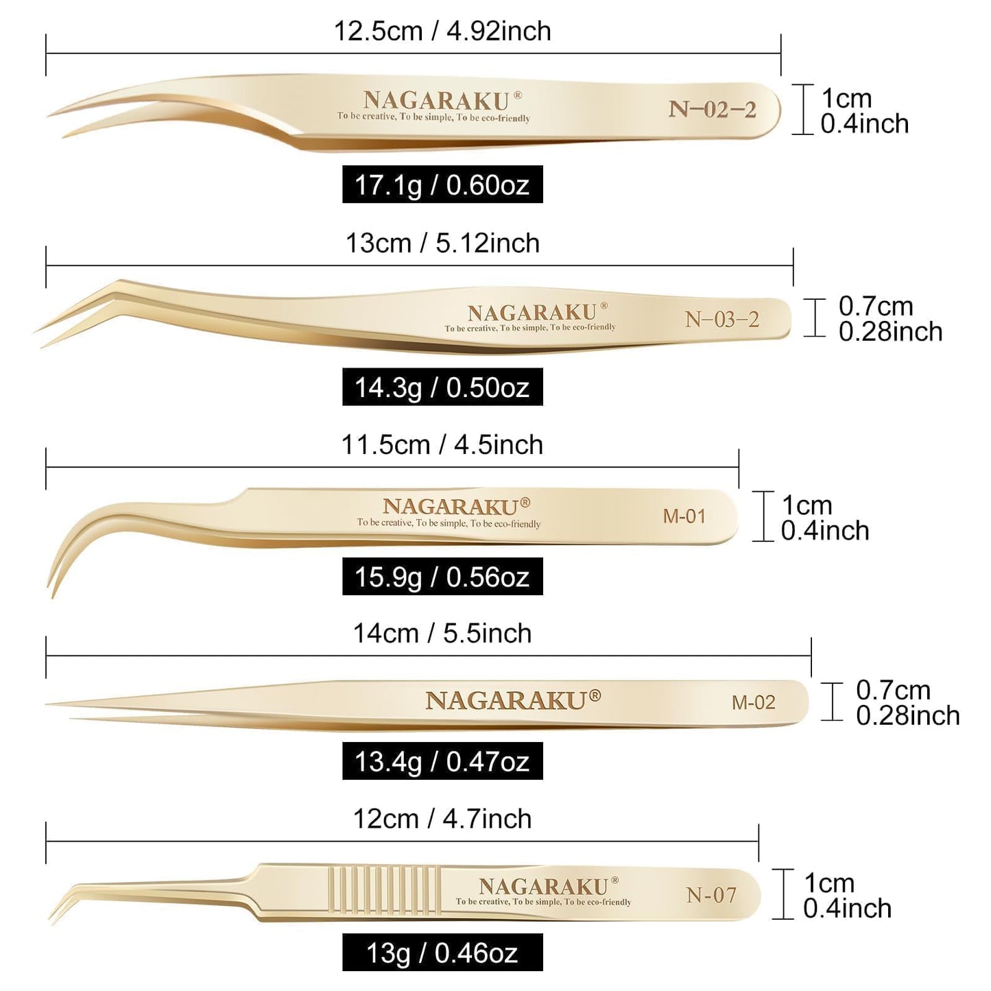 NAGARAKU Professional Eyelash Extension Tweezers, Precision Tip Stainless Steel Lash Tool Straight & Curved for Individual & Volume for Salon Use, 5 PCS Tweezer Set Easy Fanning w. Paper Box