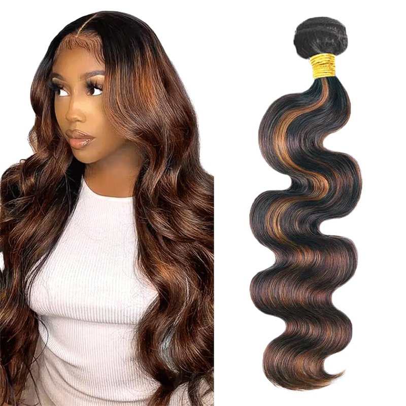 Ombre Brown Body Wave Hair Extensions - Two Tone Black & Brown | 14 Inch, 100G Bundle