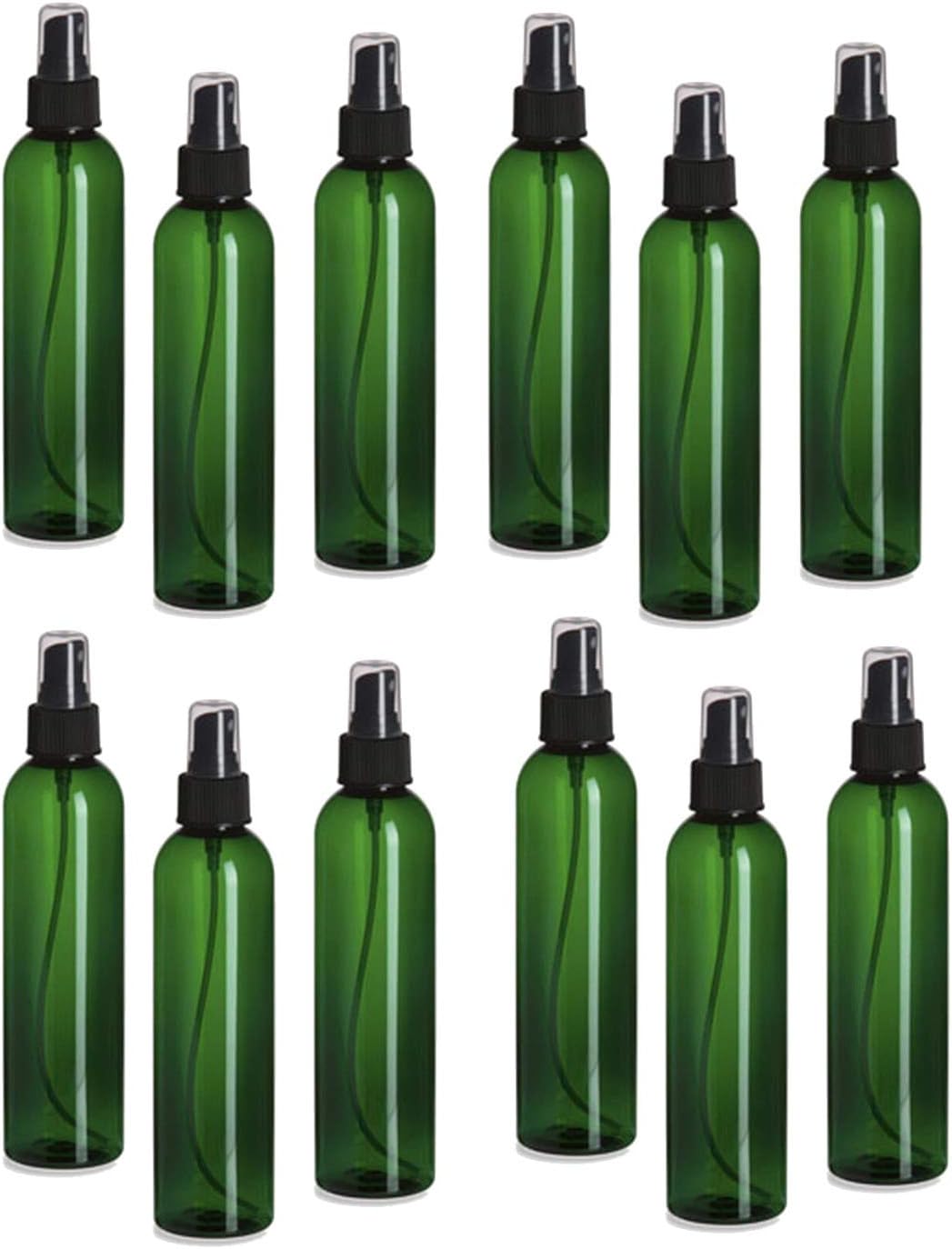 Natural Farms 12 Pack | 8 oz Green Cosmo Plastic Bottles with Black Fine Mist Atomizer for Essential Oils & Perfumes