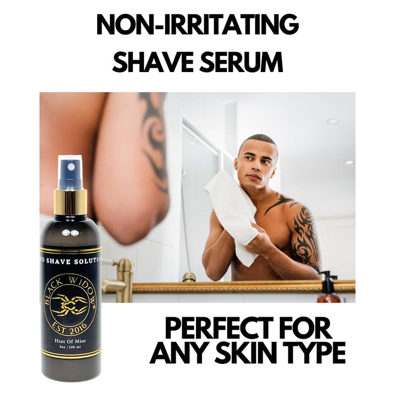 Black Widow Pro Shave Solution – No-Mess Shave Spray Lotion with Hint of Mint, Hydrating Slick Shaving Lotion for Men & Women, Reduces Razor Burn & Skin Irritation for Smooth, Comfortable Shaves