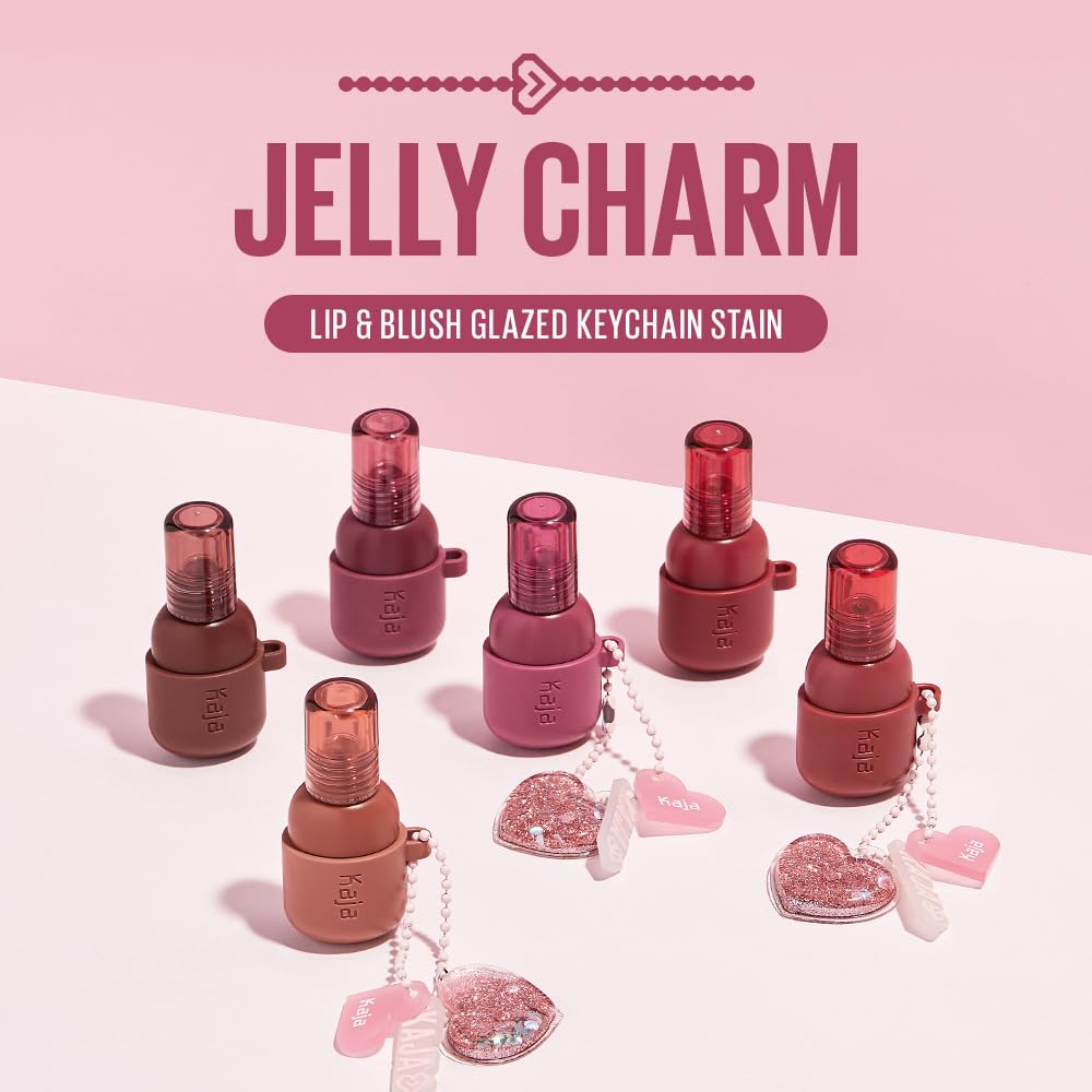 Kaja Lip & Blush - Jelly Charm 05 Peach Fizz | with Keychain, Triple Berry Complex, Lemon Fruit Extract & Olive Squalane, Hydrating, Long Lasting Tint, Lightweight, Creamy Cream Tinted Type, 0.17 Oz