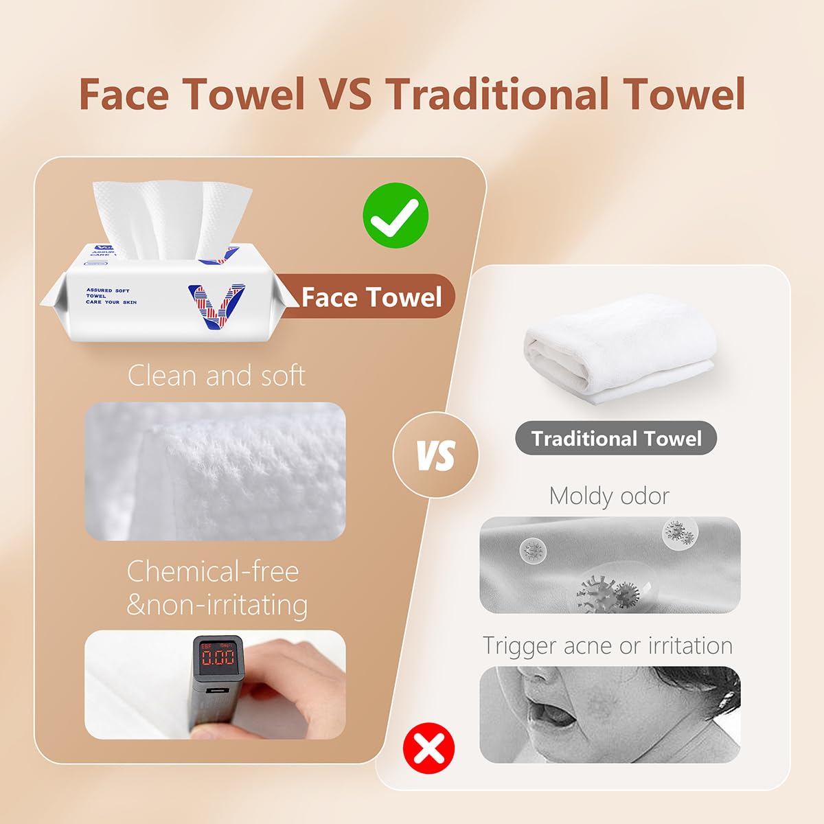 vuacepe Disposable Cotton Facial Towels, 600 Count Biodegradable Soft Dry Facial Tissue, Face Drying Towels for Skin Care, Makeup Remover, Disposable Face Cloths