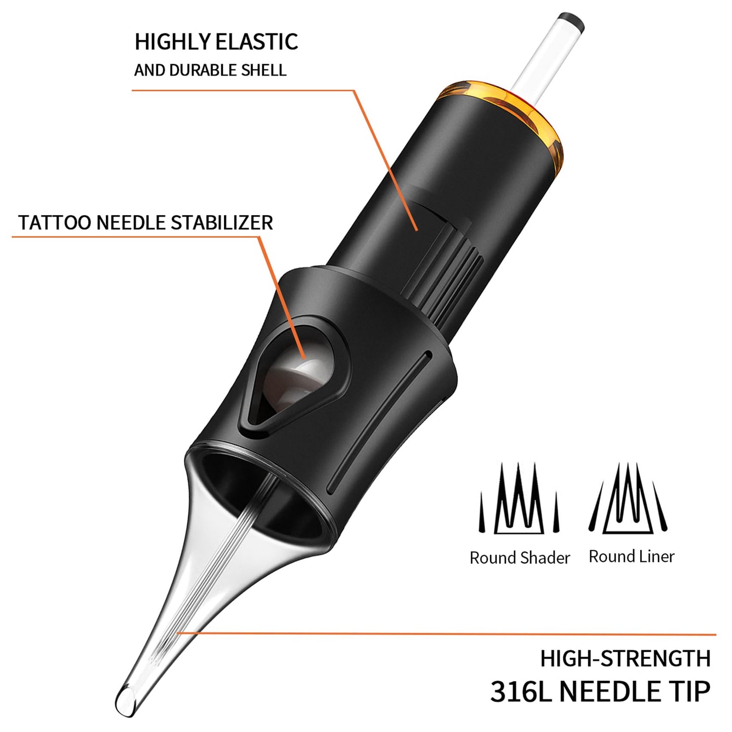 Ackbun 50 Assorted Tattoo Cartridge Needles Mixed Size #12 Standard Round Liner Shader Magnum - 5Pcs each of 5RL, 7RL, 9RL, 11RL, 5RS, 9RS, 15M1, 21M1, 15RM, 21RM Pro Disposable Tattoo Needles