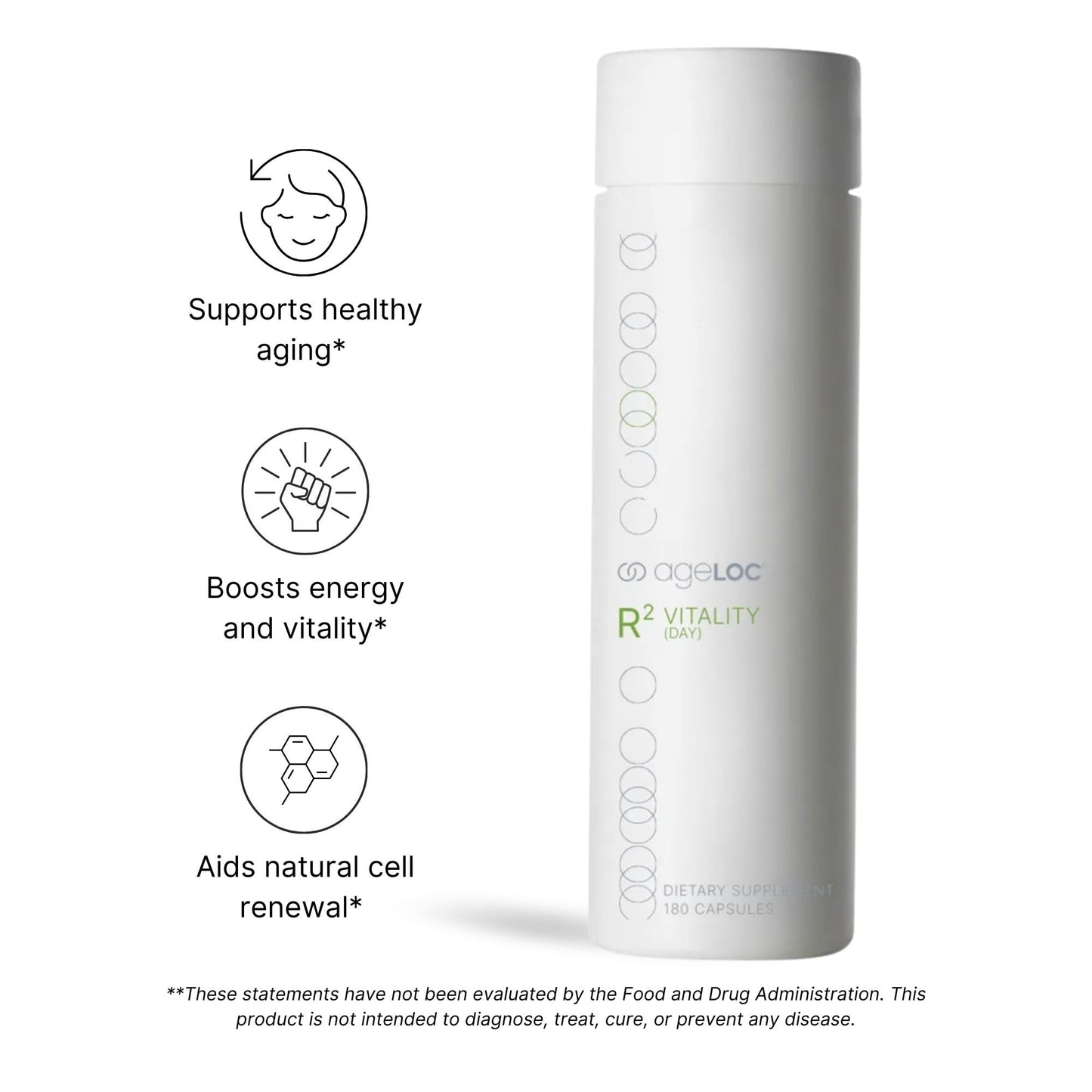 ageLOC Nu Skin R² Vitality - Day | Antioxidant Supplement with Resveratrol & Alpha-Lipoic Acid | Supports Energy, Metabolic Processes, & General Wellness | 180 Capsules