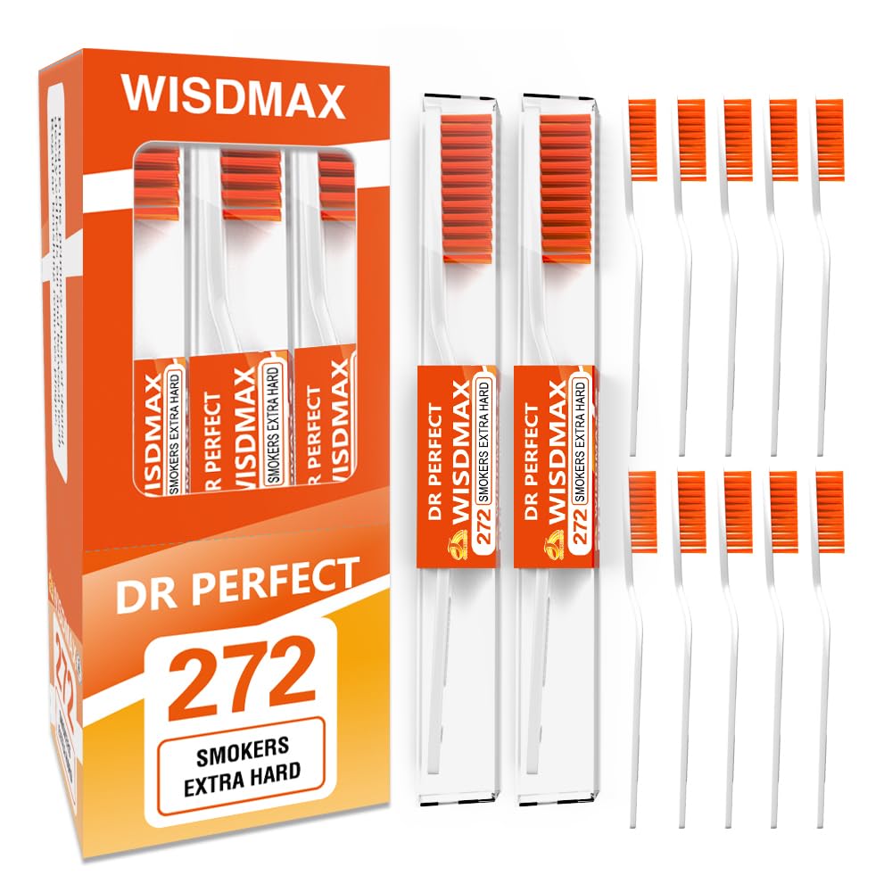 DR PERFECT Extra Hard Toothbrushes Firm Toothbrush for Smoker's Teeth Whitening Pack of 12