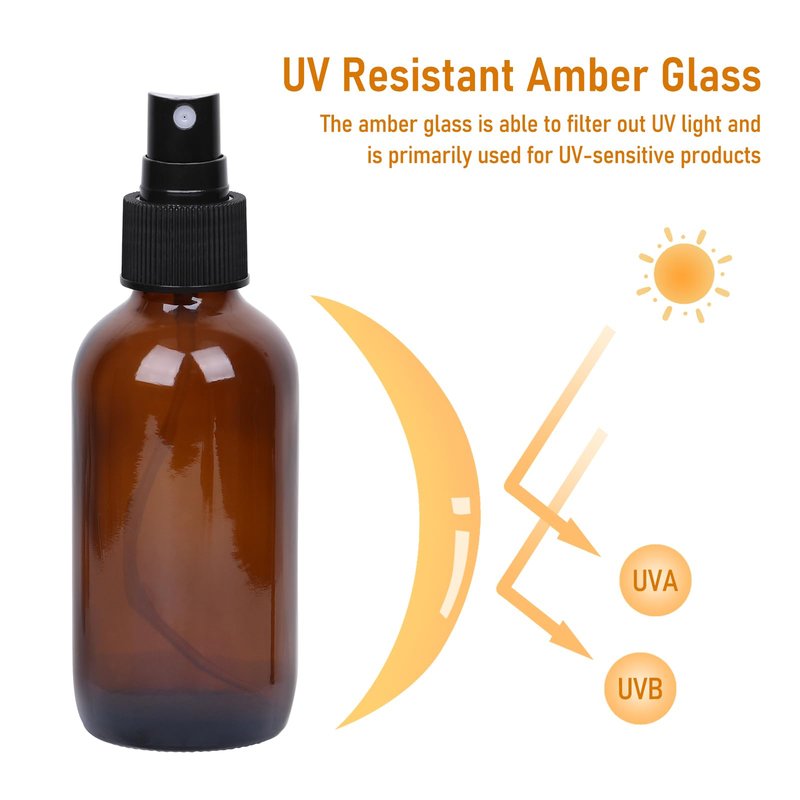 4 oz Amber Glass Spray Bottles 24 Pack, Leakproof Small Refillable Containers for Perfumes, Cleaning Products, Pet, Essential Oils - Empty Travel Size Bottles for Hair, Plants, Premium Sprayers