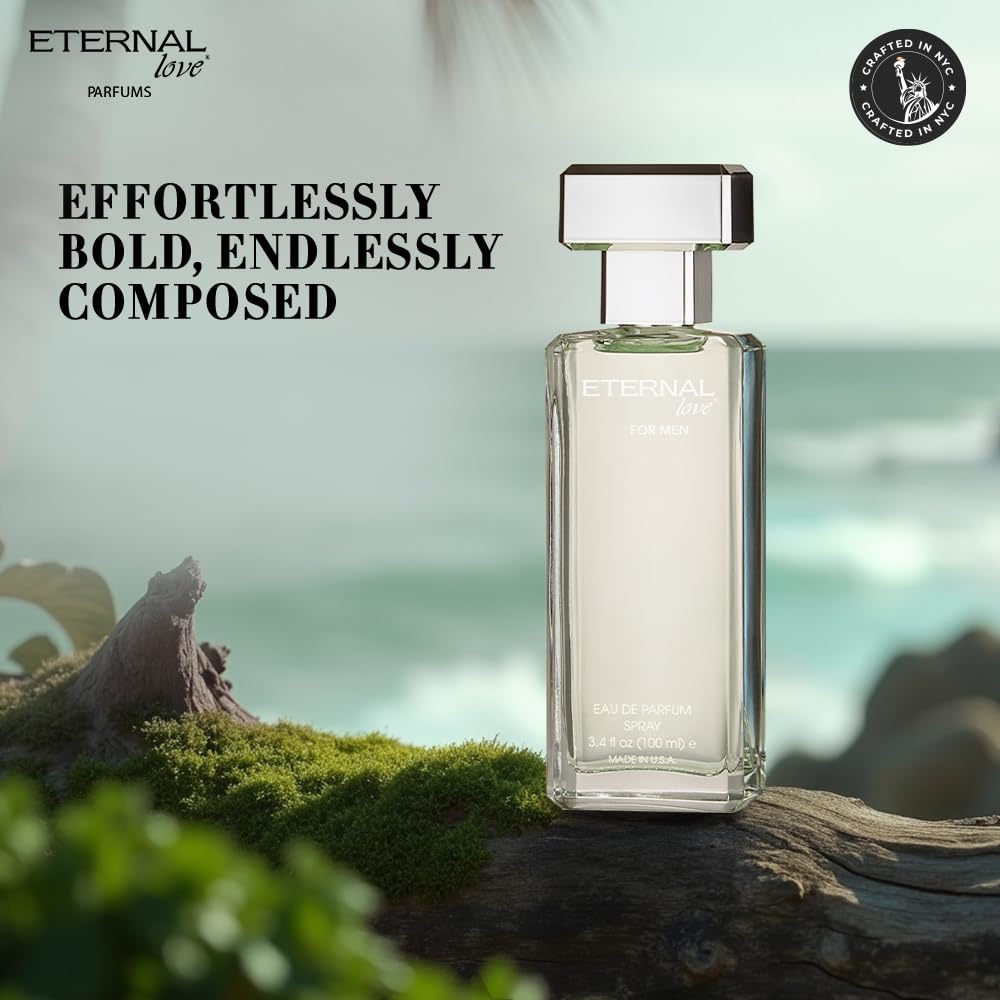 Eternal Love for Men - Long Lasting Eau de Parfum Spray - Premium Clean Fragrance with Amber & Cedarwood - Fresh Sophisticated Scent - 3.4oz