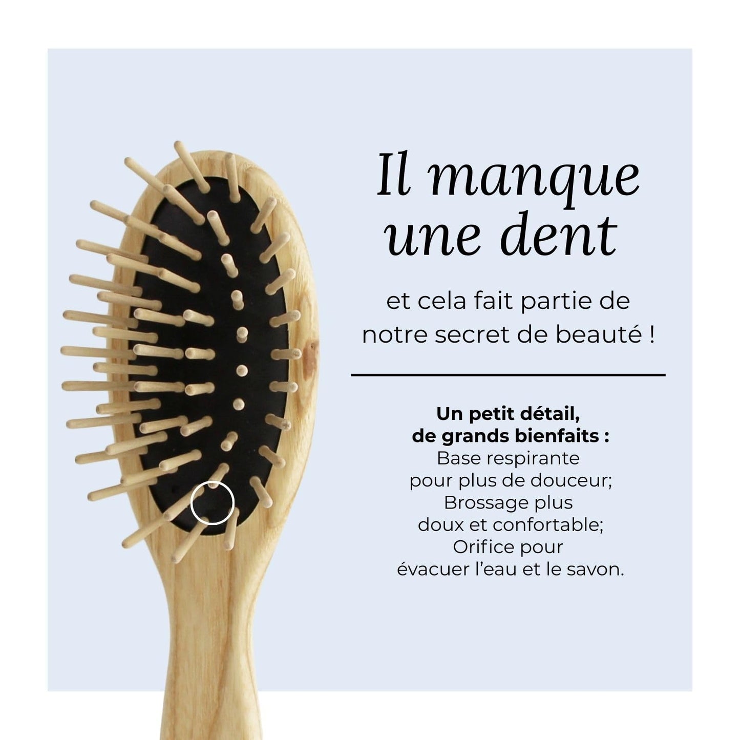 TEK | Oval Wooden Hair Brush with Short Pins in Natural Ash Wood, Ideal for Detangling, Styling and Daily Care of all Type of Hair | 17.5x4.7cm | Handmmade in Italy