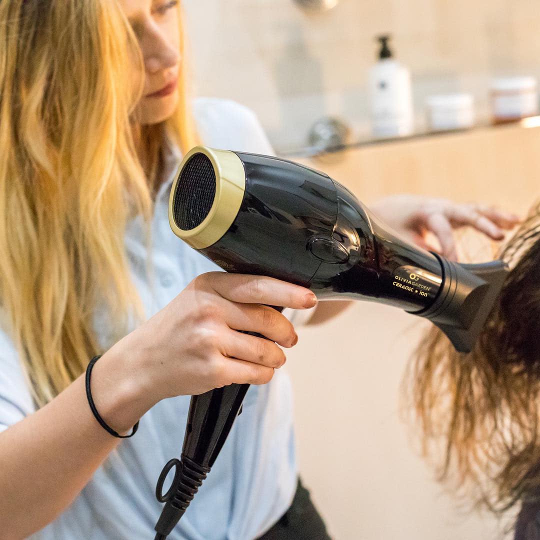 Olivia Garden 1875W Ceramic + Ion Professional Hair Dryer for Men and Women - Fast Drying Blow Dryer - Powerful Ionic Generator - 3 Heat Settings - with 2 Nozzles and Storage Bag - (Black/Gold)