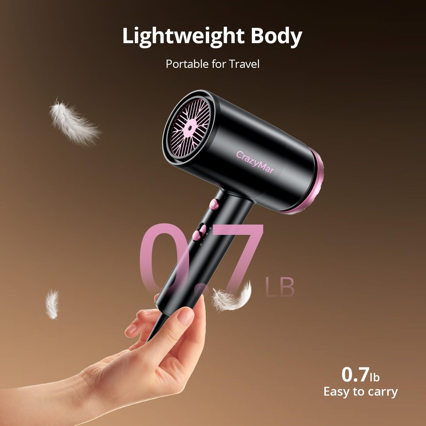 CrazyMar Hair Dryer, 1800W High Speed Blow Dryer for Fast Drying,500 Million Negative Ionic Hair Dryer, No Heat Damage, Lightweight, Blow Dryer with Diffuser for All Hair, Travel, Home (Purple)