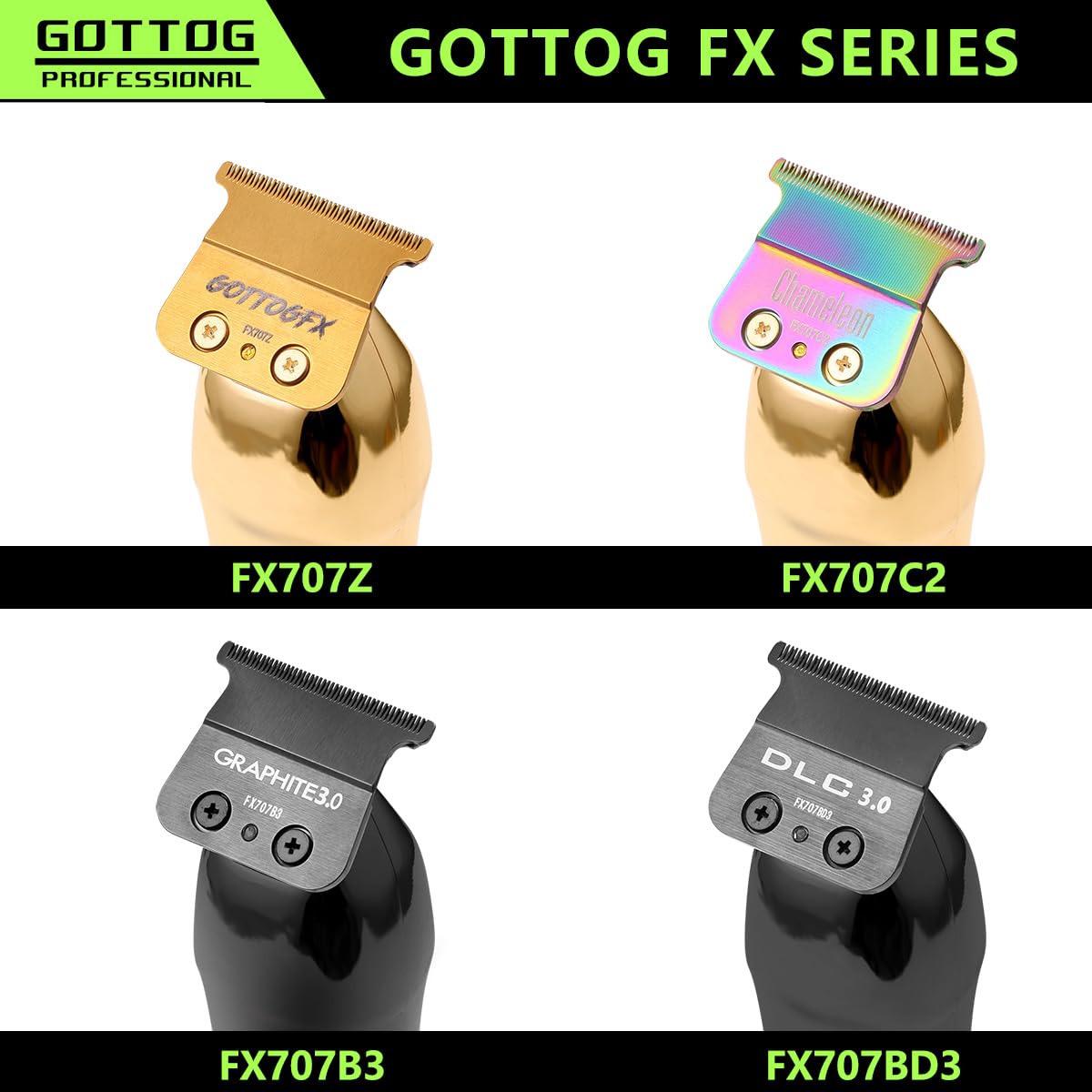 DLC 3.0 Replacement Blades for FX787 & FX726 Trimmers | Zero-Gapped Barber Blades - Black