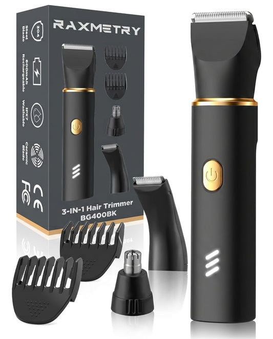 RAXMETRY Manscape Body Hair Trimmer for Men-3 in 1 Electric Razor Groin Groomer,IPX7 Waterproof,Versatile Hair Trimmer for Ball/Pubic/Chest/Beard/Nose,USB-C Rechargeable,Gifts for Him Dad