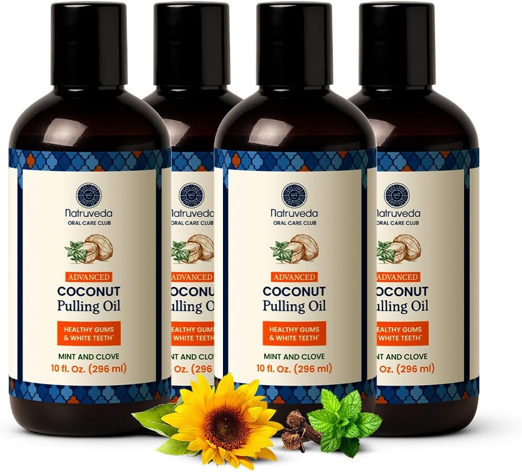 Coconut Oil Pulling Mouthwash - Extra Virgin Mint Flavor | 40 oz Pack of 4 - Natural Teeth & Gum Whitening