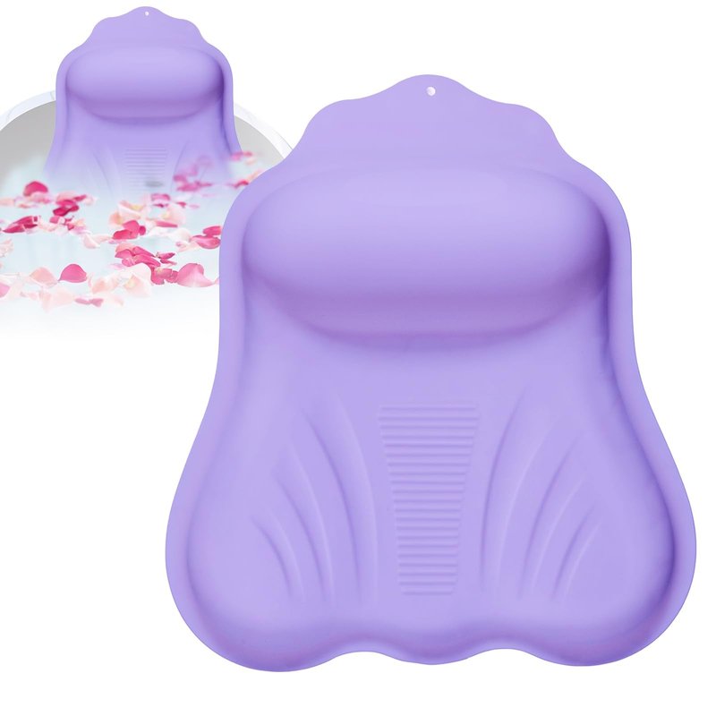 Luxury Silicone Bath Pillow for Tub, New Cloud-Soft 4D Air-Cushion Bathtub Pillow for Head and Neck & Back Support, Strong Suction Cups, Waterproof Quick-Dry Bathtub Headrest (Purple)