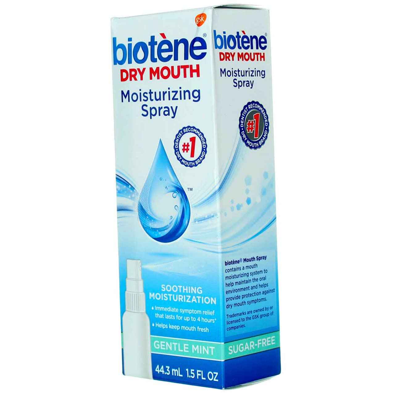 Biotene Gentle Mint Moisturizing Mouth Spray, Sugar-Free, for Dry Mouth and Fresh Breath, 1.5 Fl Oz (Pack of 2)