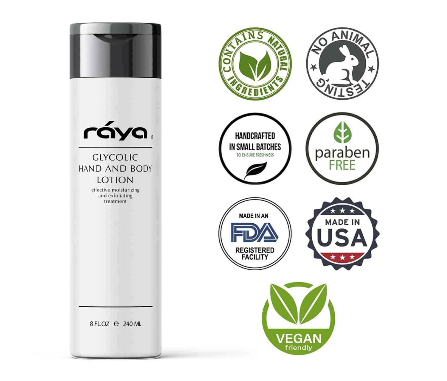Raya Glycolic Hand and Body Lotion with AHA (G-333) | Soothing, Moisturizing, Exfoliating, and Conditioning Lotion for the Hands, Arms, Legs, and Body | Made with Alpha Hydroxy Acids
