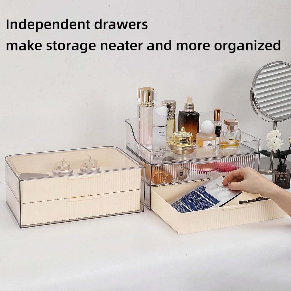 PLINJOY Makeup Organizer Countertop Large Cosmetic Display Cases Cosmetic Organizer Skin care Organizer, 2 Drawers