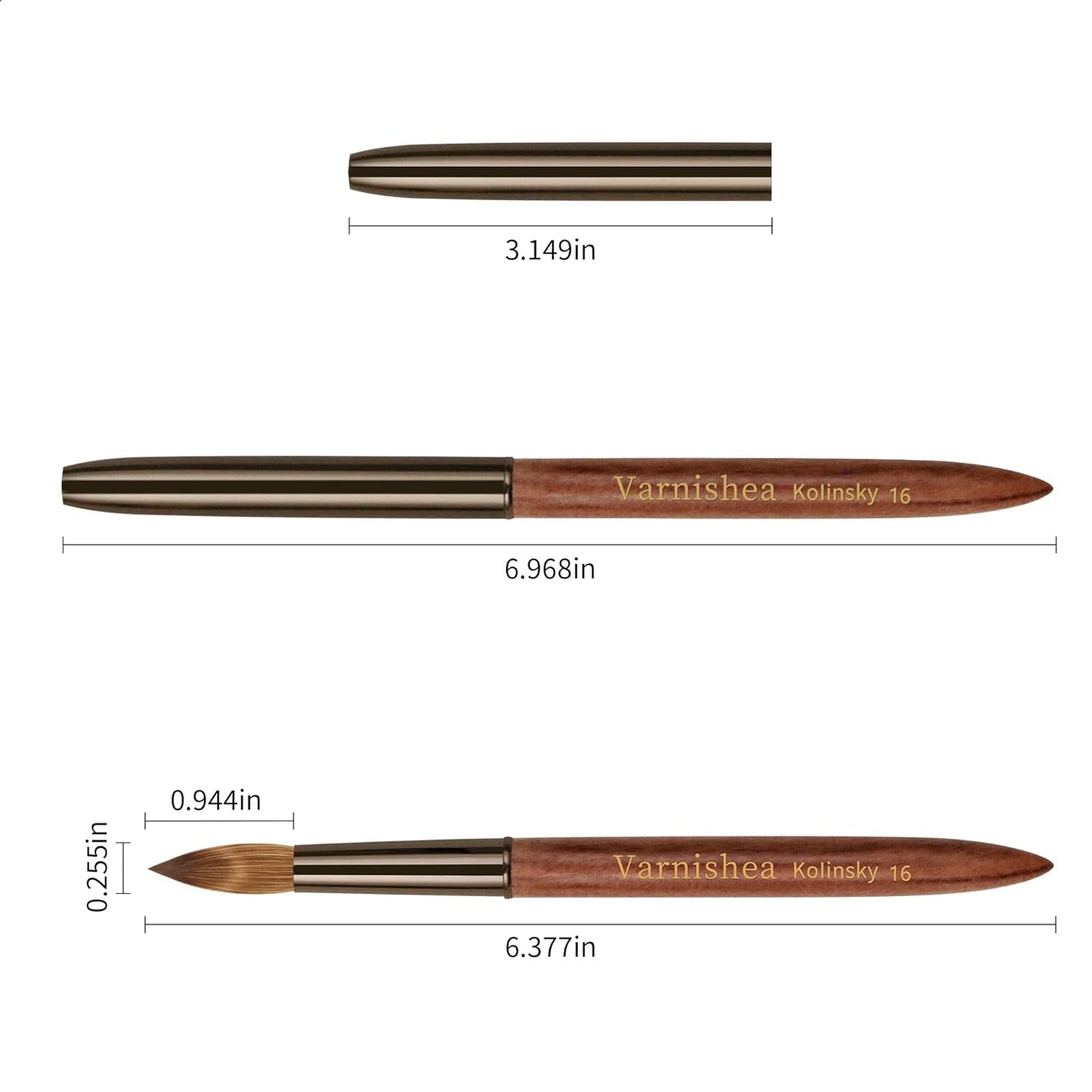 Kolinsky Hair Acrylic Nail Brush - Professional Sandalwood Handle for Powder Application | Size 16, 1 Count