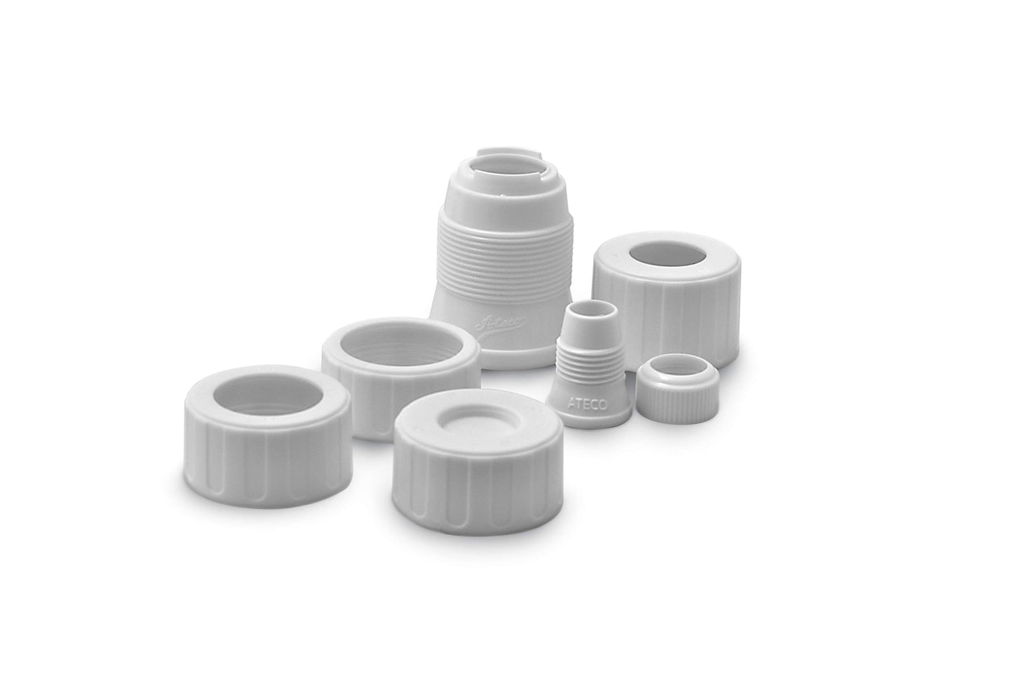 Ateco Universal Pastry Coupler and Cap Set | 7 Piece Set | Works with 250 Ateco decorating Tubes plus tips from other brands