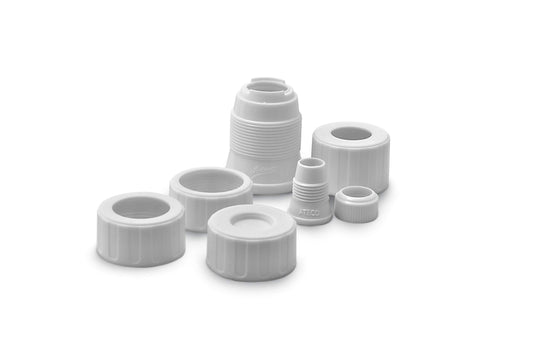 Ateco Universal Pastry Coupler and Cap Set | 7 Piece Set | Works with 250 Ateco decorating Tubes plus tips from other brands