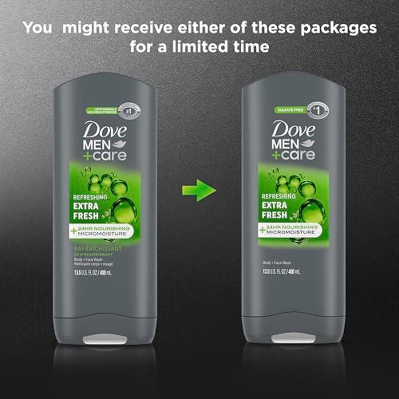 DOVE Men + Care Body Wash and Face for Fresh, Healthy-Feeling Skin Extra Fresh Cleanser That Effectively Washes Away Bacteria While Nourishing Your 13.5 oz