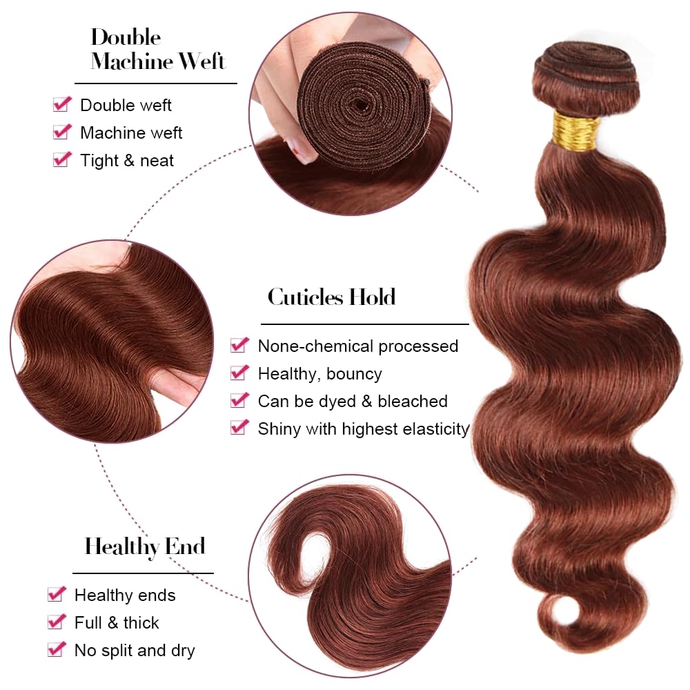 Color 33 Auburn Brown Body Wave Human Hair Bundles Reddish Brown 1 Bundle 32 Inch Copper Red Bundles Color 33 Body Wave Bundle
