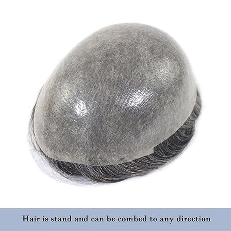 0.03mm Thin Skin Human Hair Men Toupee Brown Full PU Base Hairpiece For Men Wig Natural Wave Styles Human Hair Mens Wigs Replacement Systems 8x10 Size (#1B40)