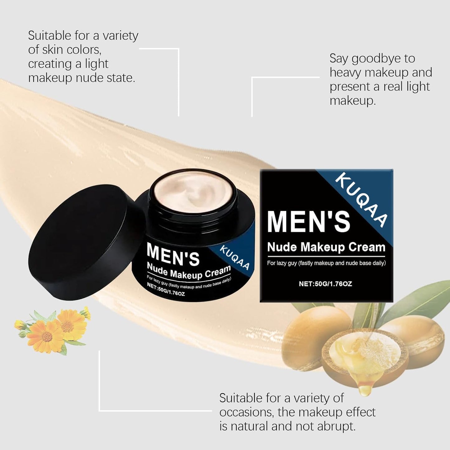 Men's Tinted Moisturizer with Shea Butter - Lightweight, Fragrance-FreeNatural-Looking Coverage, Hydrating & Oil-Free, Water & Sweat Resistant for All-Day Wear, Non-Greasy Formula (Nude Tone1.76oz)