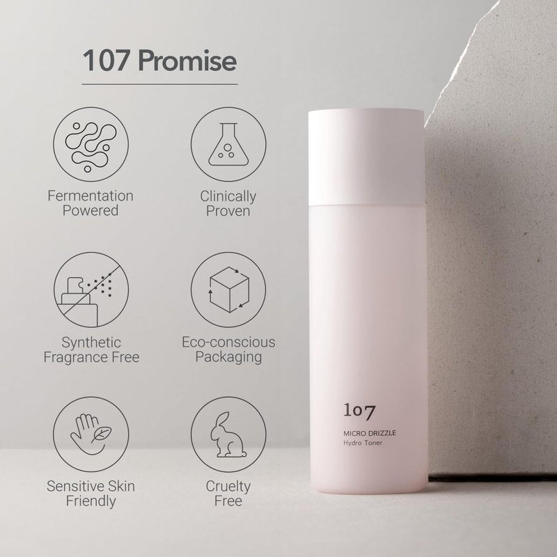 107 Hyaluronic Acid Toner, Lightweight Face Moisturizer, Hydrates, Soothes, and Balances Skin, Refreshing Micro Toner for Dry Skin (5.2 fl oz)