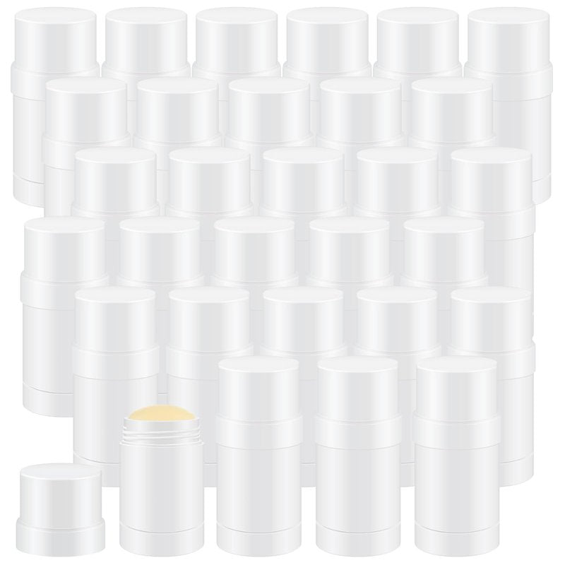 Teenyyou 30 Pcs 30ml/1oz Empty Deodorant Containers Twist Up Filling Bottle Refillable Plastic Deodorant Holder Tube for Homemade Lipstick Sunscreen Balm Lotion Bar (White)