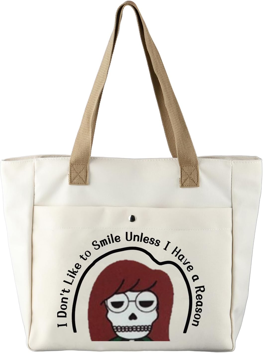 Cartoon Tote Bag - I Don't Like To Smile Unless I Have a Reason | 90s TV Show Merchandise for Fans