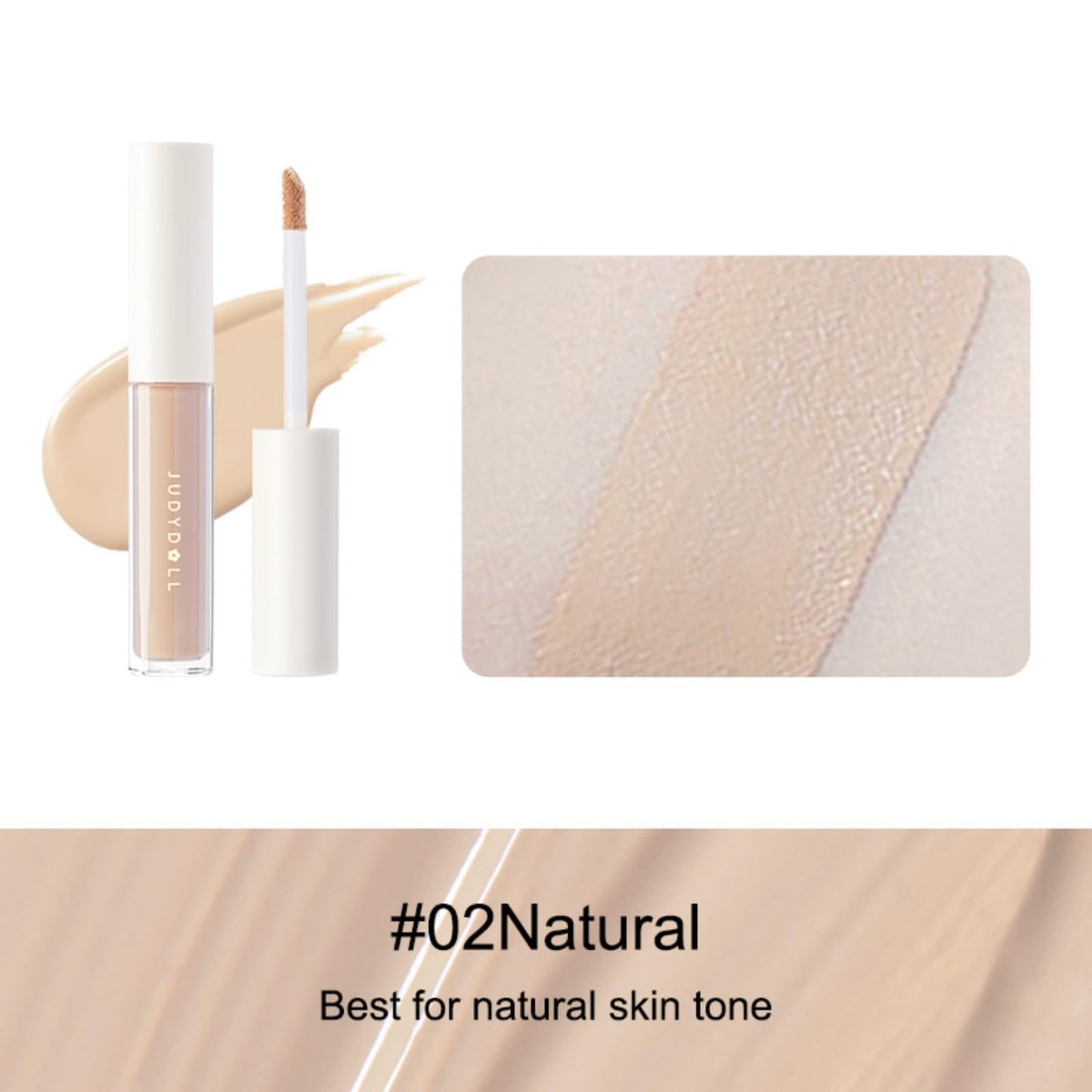 JUDYDOLL Liquid Concealer-Peach Flower Concealer Cream,Skin-Like Coverage for Dark Circles & Acne,Creamy & Lightweight Formula,Hydrating (02 Natural, Best for Natural Skin Tone)