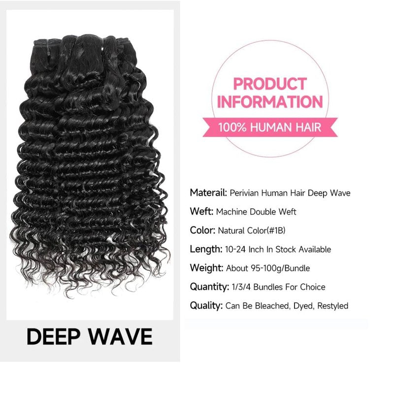 Deep Wave Human Hair Bundles 10 12 14 Inch Deep Curly Bundles Human Hair Double Weft 12A Brazilian Virgin Remy Hair Full and Thick