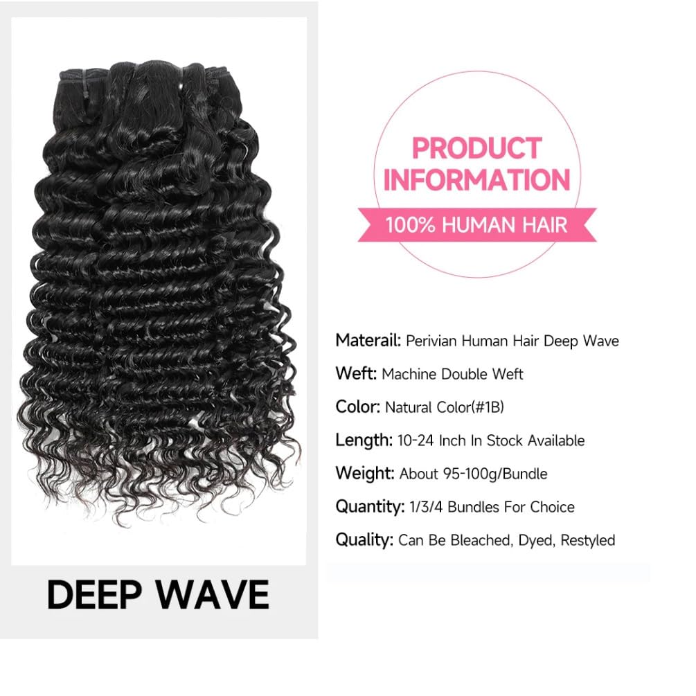 Deep Wave Human Hair Bundles 12 14 16 Inch Deep Curly Bundles Human Hair Double Weft 12A Brazilian Virgin Remy Hair Full and Thick