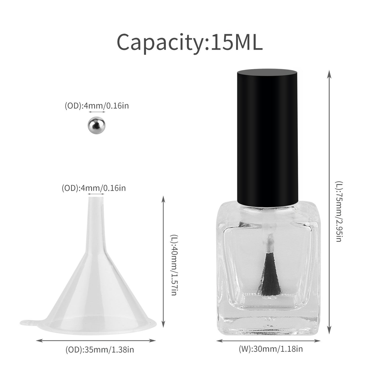 Empty Nail Polish Glass Bottles - 6PCS 15ML with Brush Cap, Funnel & Mixing Balls for Nail Art