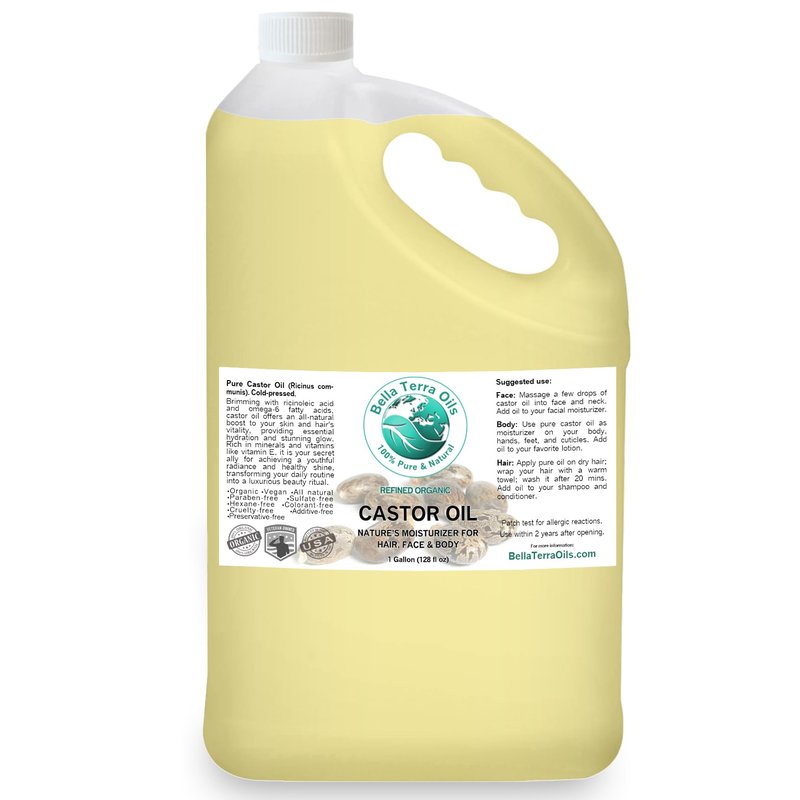 Premium Castor Oil for Luxurious Hair and Radiant Skin – 1 Gallon, Fast Absorbing, All-Natural,. Bella Terra Oils