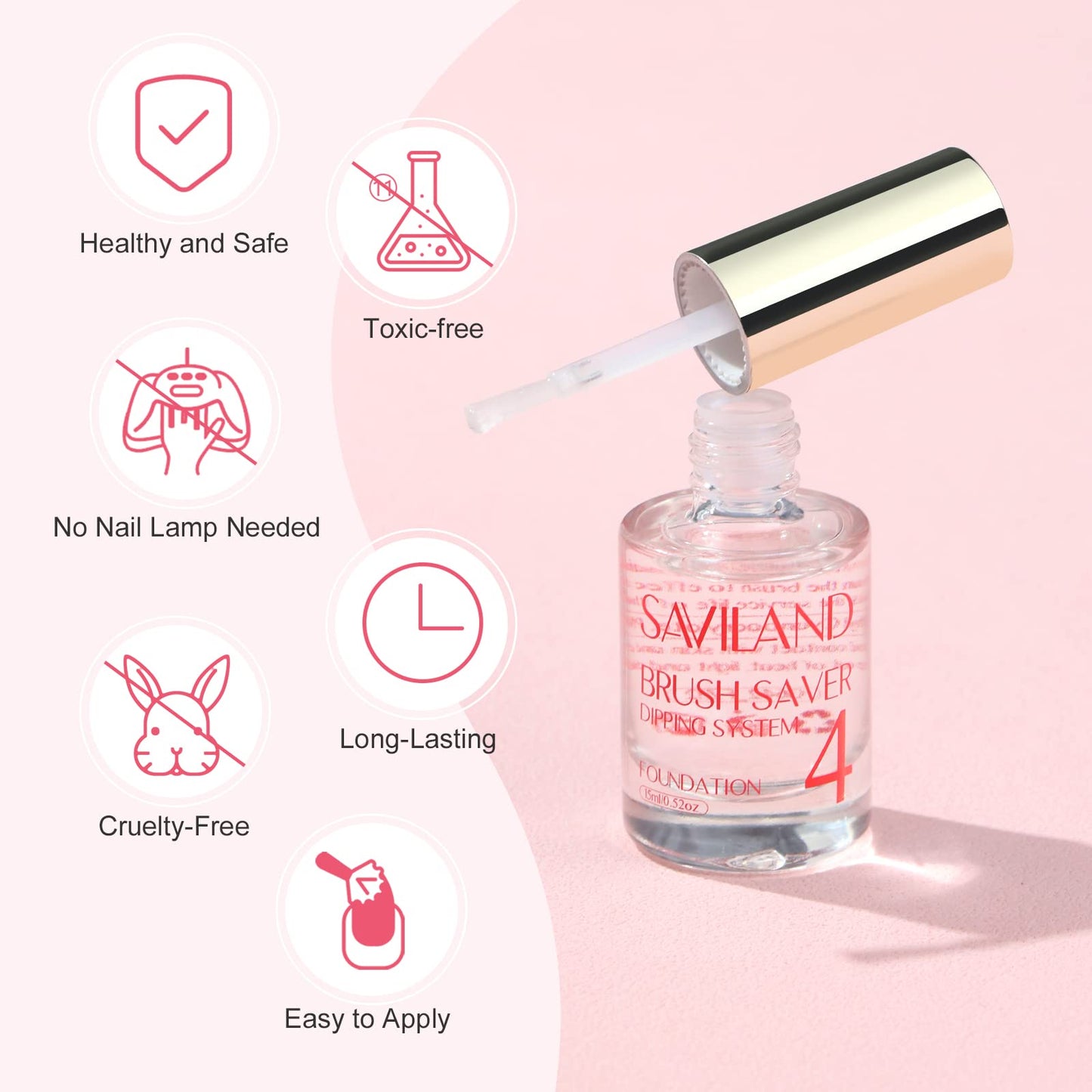 SAVILAND Dip Powder Liquid Set 15 ml/0.5 oz,10 Pcs Nail Dip Liquid Set with HEMA-free Base/Top Coat, Activator Brush Saver Acrylic Gel Nail File No Curing Needed DIY Home Salon Quality