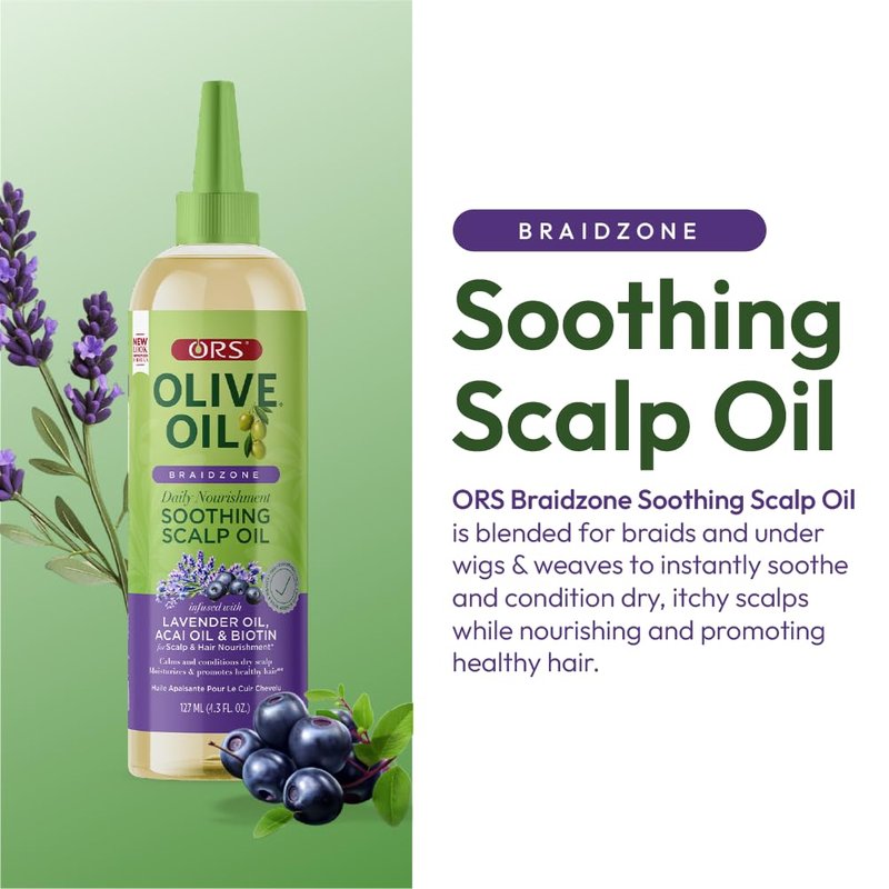 ORS Olive Oil Braidzone Scalp Oil - Nourishing Lavender & Acai Blend | 4.3 oz (Pack of 4)
