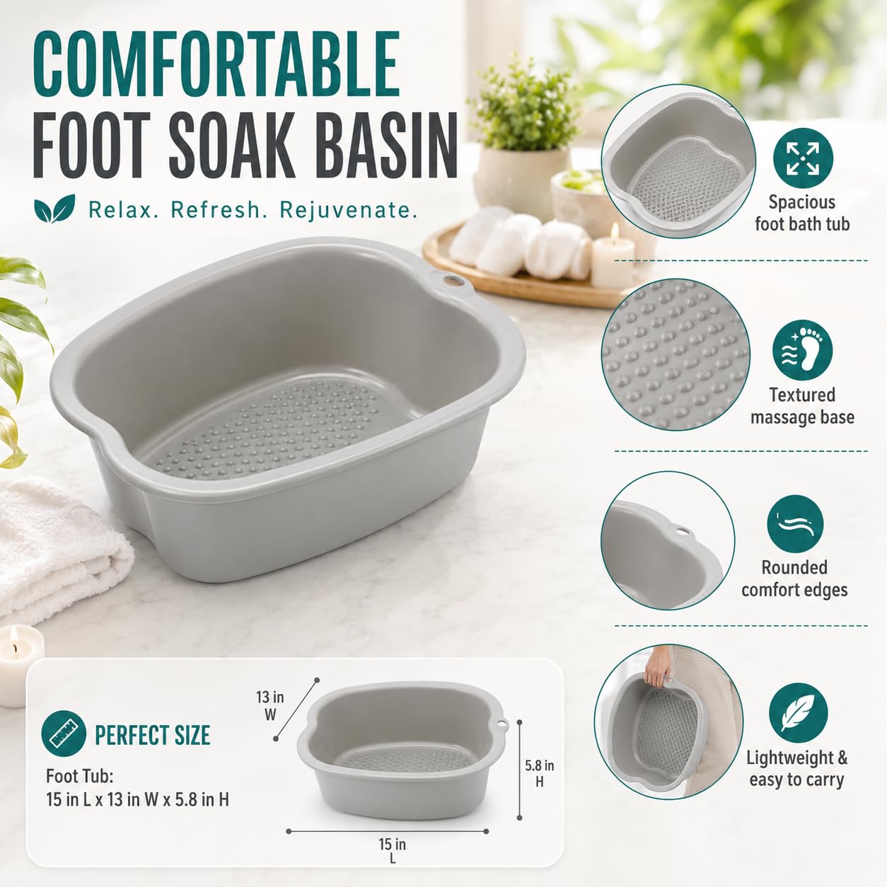 ZENVY Foot Bath Tub and Silicone Foot Scrubber Massage Mat Set for Soothing At-Home Relaxation (Foot Bath & Scrubber Mat)