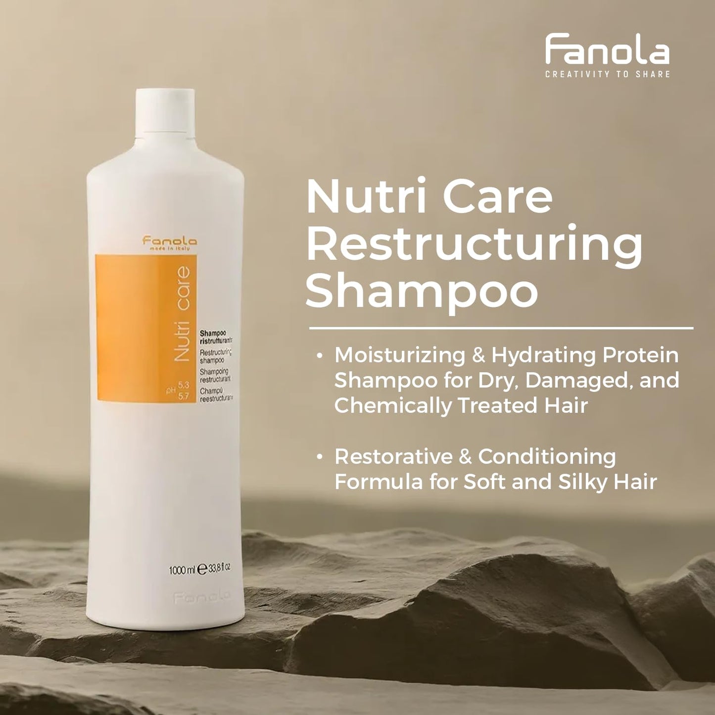 Fanola Nutri Care Restructuring Shampoo - Milk Protein Repair Shampoo for Dry Damaged Hair - Hydrating Nourishing Cleanser for Chemically Treated Hair (1 L)