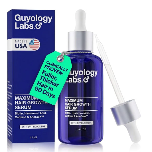 Hair Growth Serum for Men & Women | DHT Blocker for Hair Loss & Regrowth | Thickening Thinning Hair | 4% AnaGain™, Biotin & Caffeine | Dermatologist Recommended | Minoxidil Compatible | Guyology Labs