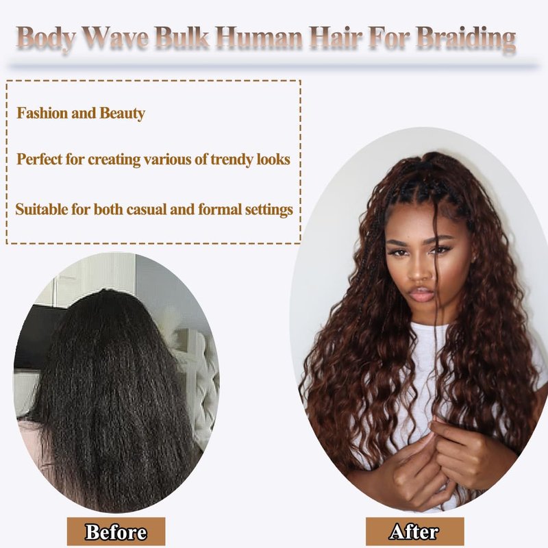 YWIGS Body Wave Bulk Human Hair for Braiding Human Braiding Hair for Boho Braids 50G No Weft Virgin Human Hair #4/30 18inch