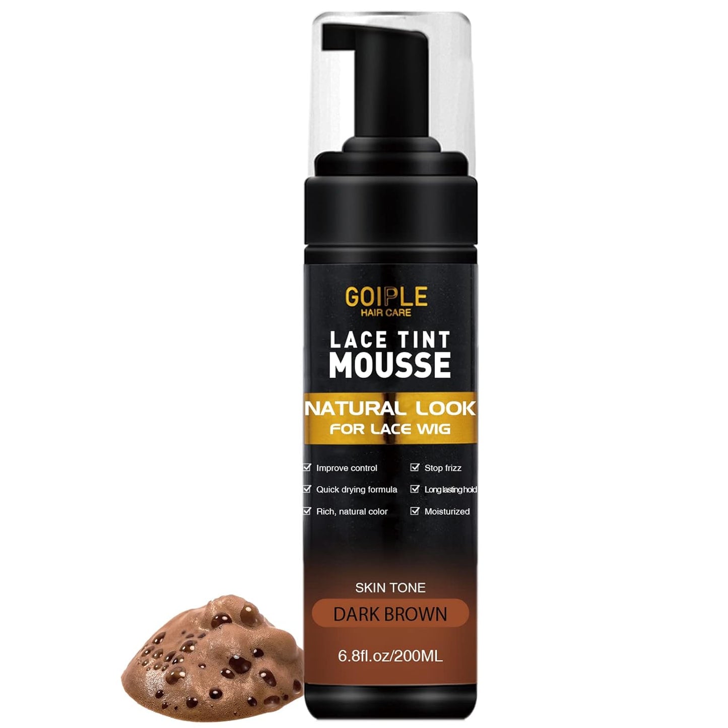 Lace Tint Melting Hair Mousse, 6.8 fl oz Lace Tint Mousse for Women Hair Wig Lace Wigs Toupees and Hairpieces Natural Finishing Lace Color, Lace Tint Mousse for Wigs Melts Lace Foam Tint(Medium Brown)