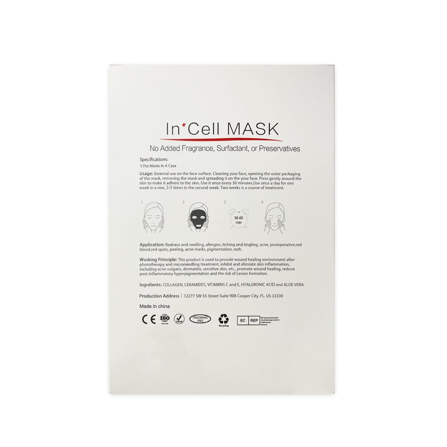 INCELLICE Soothing Facial Mask After Microneedling - Post Derma Roller, Microneedling Stamp & Pen Skin Recovery Treatment - Calming & Hydrating Sheet Mask - 5 Packs