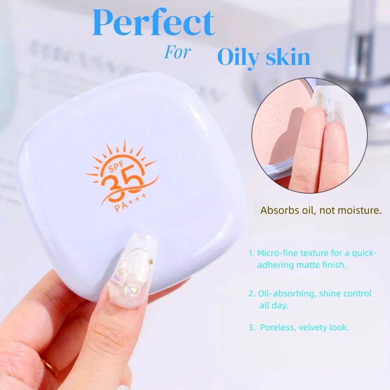Sunscreen Setting Powder & Powder Foundation | SPF 35 PA+++ 4-in-1 Mineral Pressed Powder with Concealer | Oil Control, Matte Finish, Long-Lasting, Buildable Coverage, Weightless & Anti-Dullness