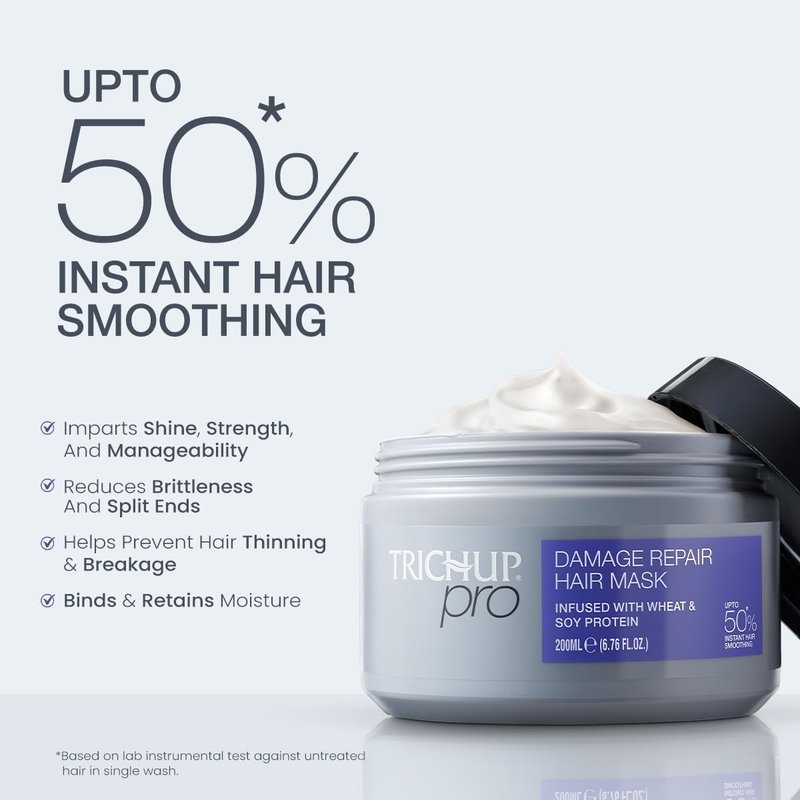 TRICHUP Pro Damage Repair Hair Care Kit, Shampoo, Hair Mask & Serum Set, Anti Frizz & Split End Control, Deep Nourishment for Dry Damaged Hair, Smooth Shiny Hair, Paraben Free, Set of 3