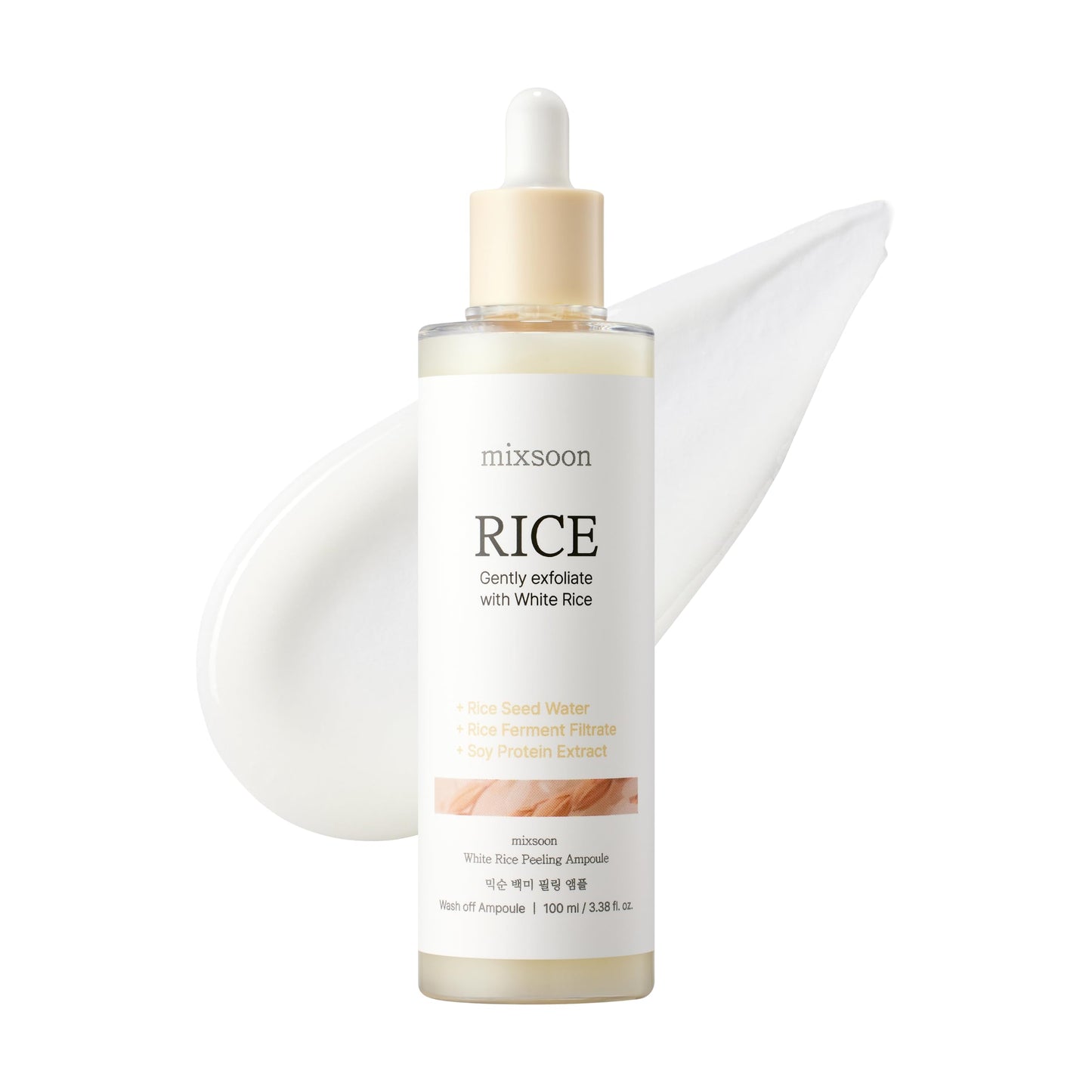 mixsoon White Rice Peeling Ampoule - White rice exfoliant, Gentle Exfoliating Serum for Smooth, Radiant Skin, Dead Skin Cells Remover 100ml / 3.38 fl.oz. Korean Glass Skin Care