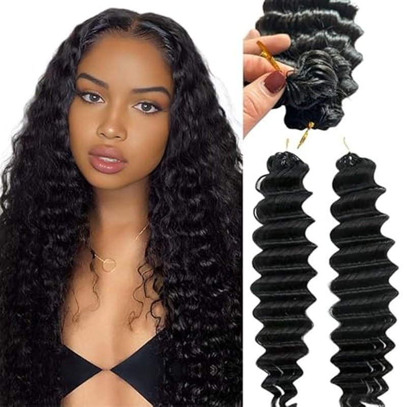 100% Human Hair Knotless Pre-Separated Crochet Hair Extensions Deep Culry Feather Hair Deep Wave Feather Line Hair Extensions Natural Color 14Inch 120g