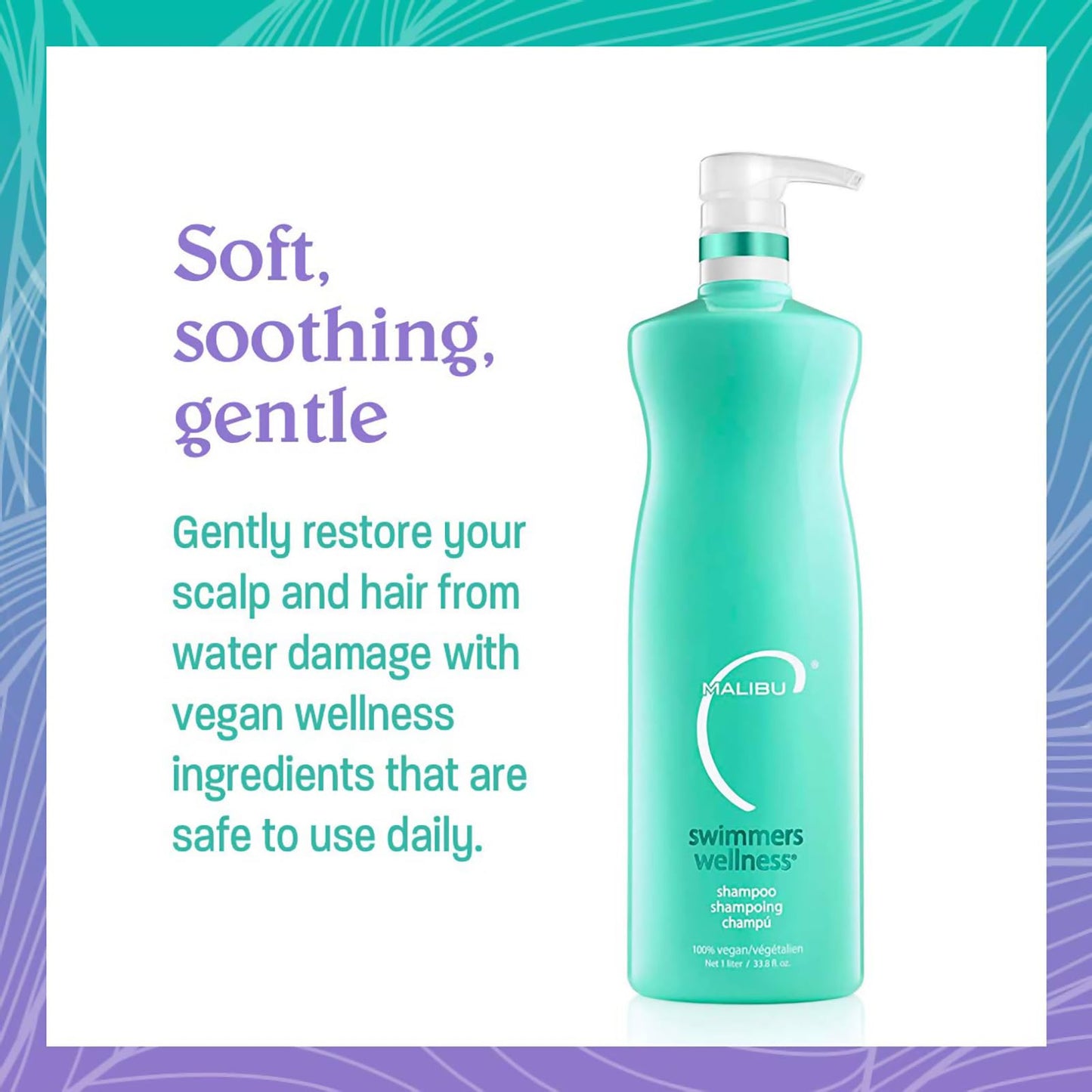 Malibu C Swimmers Wellness Clarifying Shampoo for Chlorine & Hair Build Up - Adults & Kids Swim Shampoo to Help Protect Against Pool Element Damage, Retain Moisture, Restore Shine & Texture (33.8oz)